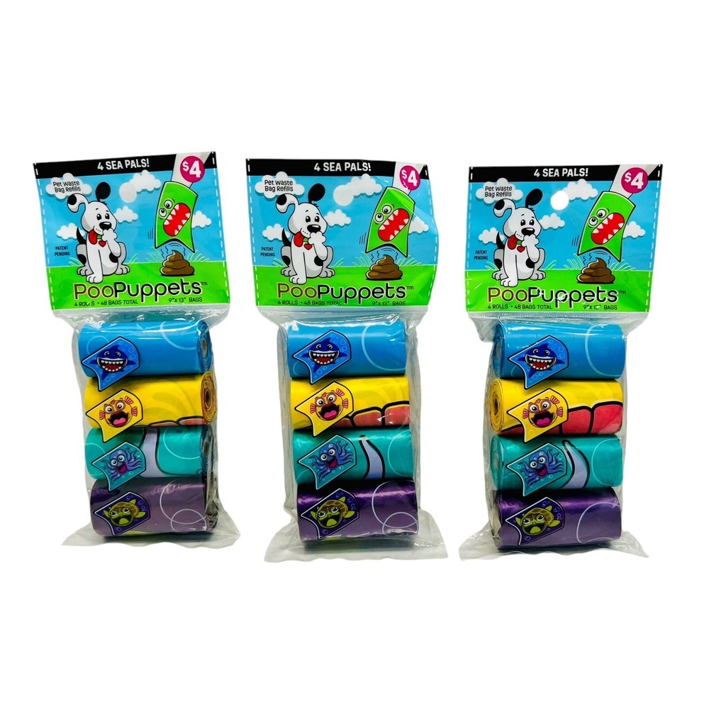 144 Strong Leak-Proof Dog Poop Bags, 9x13" - 12 Rolls PooPuppets Sea Animals